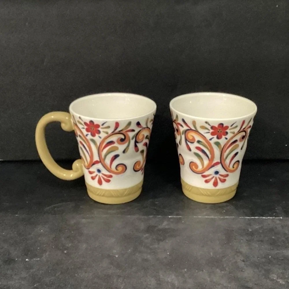 Pier 1‎ Imports Elisa Coffee Cups, Set of 2, Vintage Ironstone Mugs, Drinkware